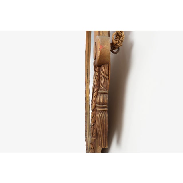 Gold French Art Deco Oval Mirror in Gilded Oak, 1920s For Sale - Image 8 of 11