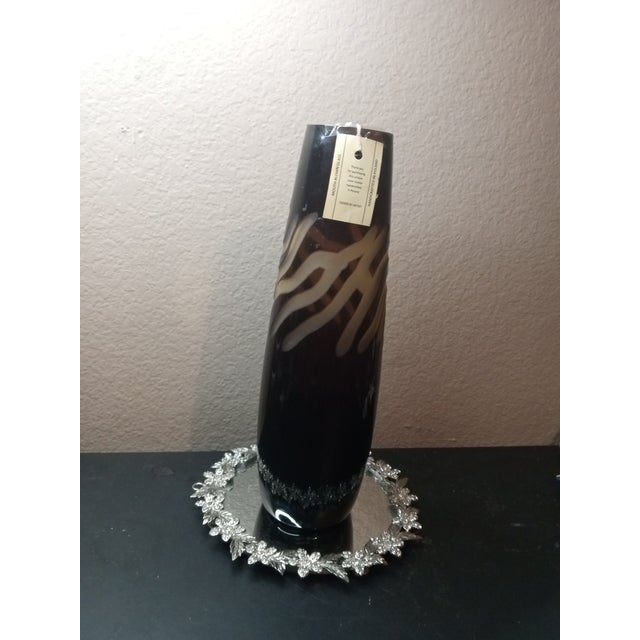 Gorgeous Artist Signed Embossed Art Glass Smoky Vase From Poland For Sale - Image 4 of 6