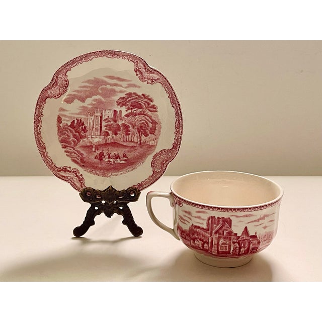 Illustration Antique Johnson Brothers Red Transfer-Ware Cup & Saucer- A Pair For Sale - Image 3 of 12