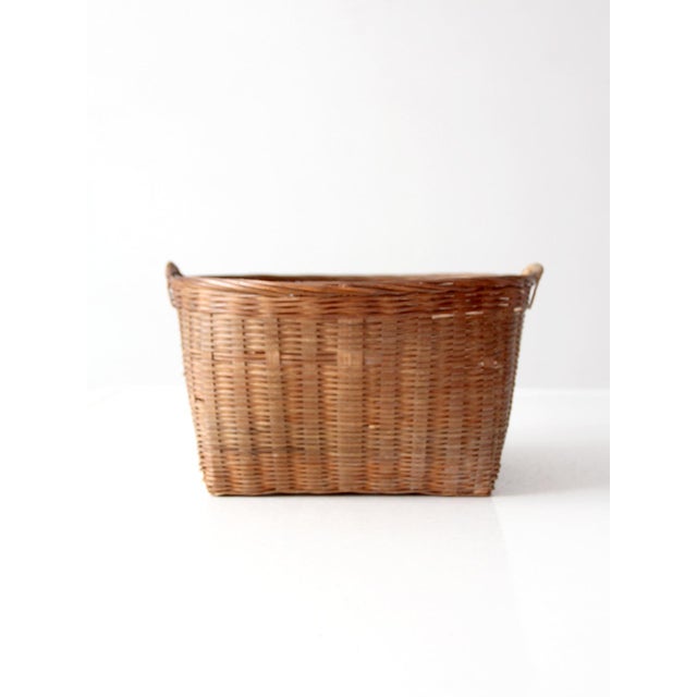 Vintage Woven Rattan Basket With Handles For Sale - Image 12 of 13
