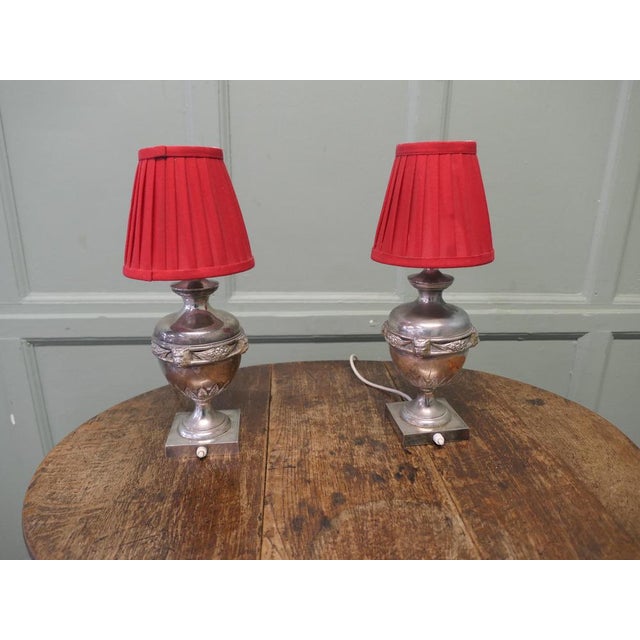 Vintage Gothic Style Silver Plated Table Lamps, 1930, Set of 2 For Sale - Image 6 of 8