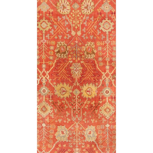 Antique Turkish Oushak Rug With All-Over Design on Orange Red Field and Gray Border For Sale In Atlanta - Image 6 of 9