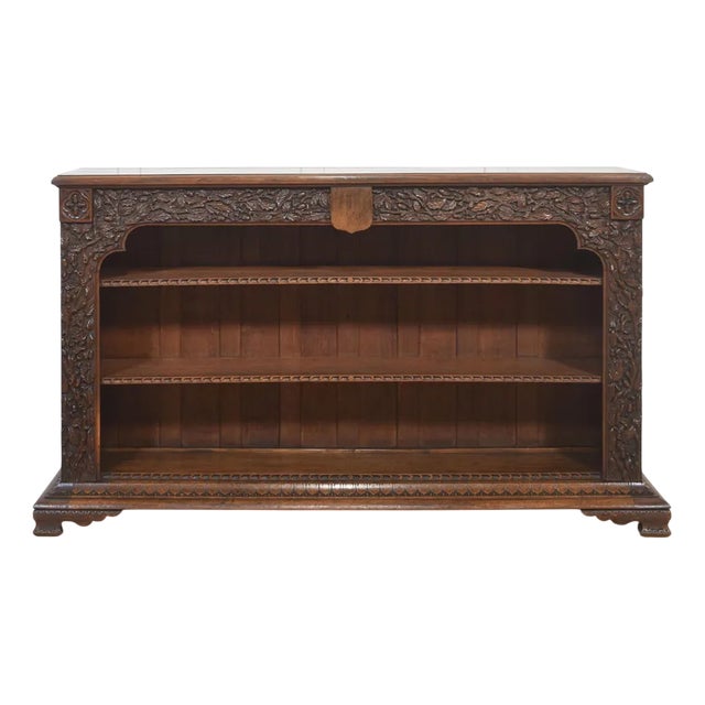 Carved Oak Open Bookcase For Sale