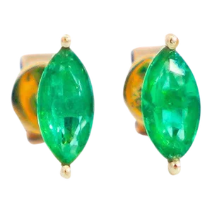 1/2 Carat Natural Emerald Marquise Cut 8MM Stud Earring in 14K Solid Gold