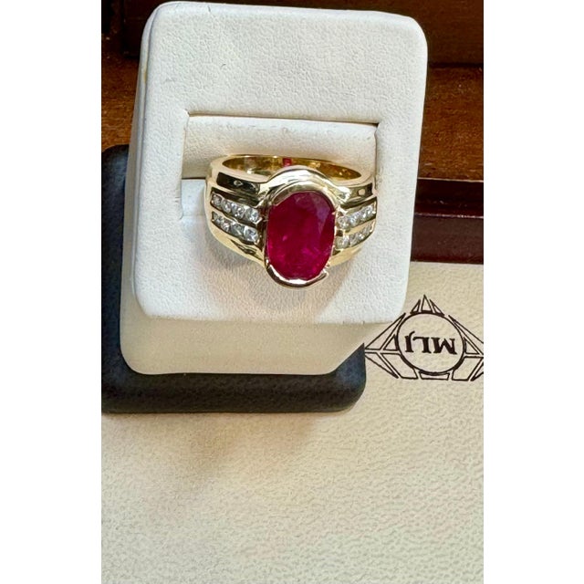 AGL Certified 3.5 Carat Burma Ruby & Diamond Ring in 18 Karat Yellow Gold Ring For Sale In New York - Image 6 of 18