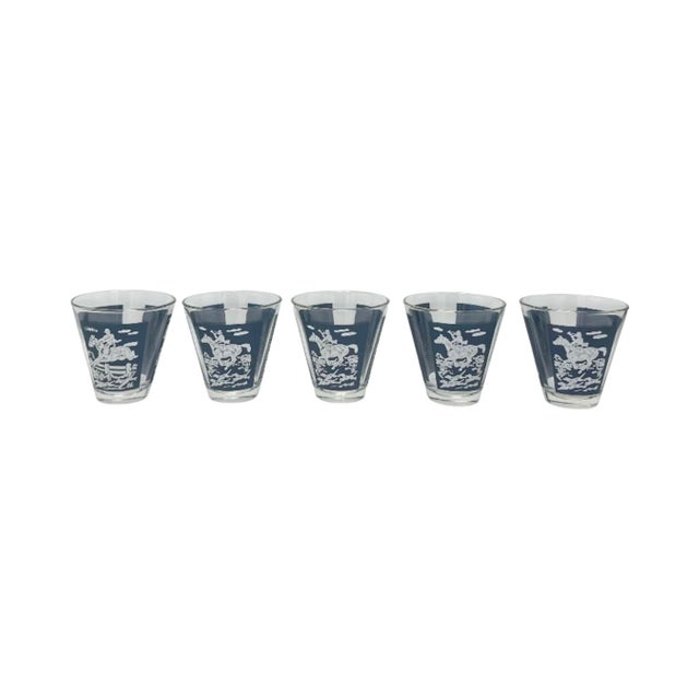 Blue Vintage Hazel Atlas Equestrian Horse Tally Ho Shot Glasses - Set of 5 For Sale - Image 8 of 8
