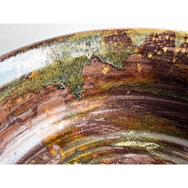 Large Signed Studio Pottery Bowl by John Gasper in Earthy Glaze Tones For Sale In Providence - Image 6 of 11