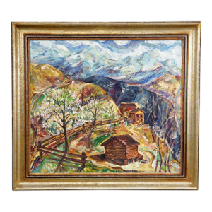 Alexander Michael Oil Painting – Mountain Huts, 1980