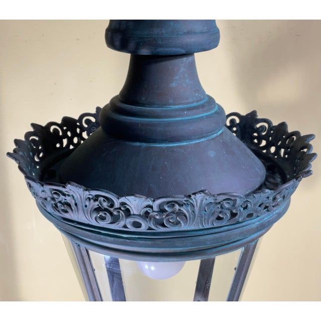 Metal Captivating Antique Brass & Copper Hanging Lantern - 27”Hx 12”w For Sale - Image 7 of 11