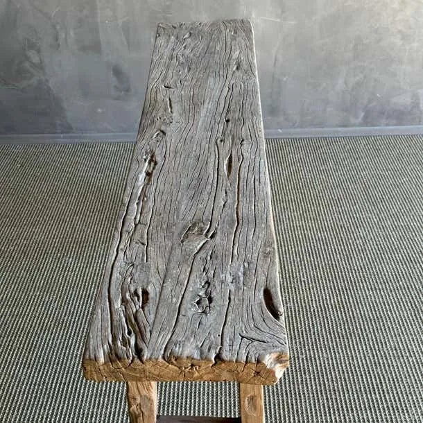 Vintage Elm Wood Console Table With Rustic Branch Stretchers For Sale In Los Angeles - Image 6 of 6