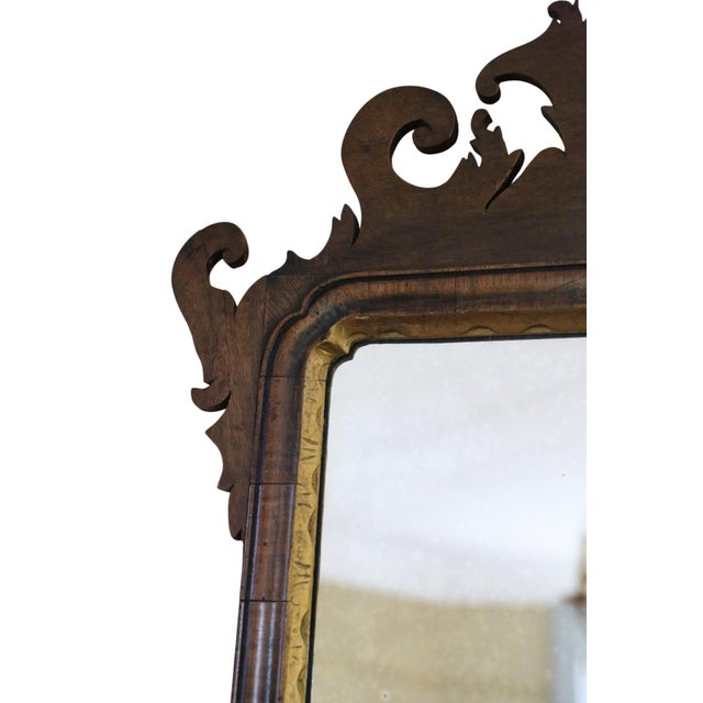 Antique Georgian Revival Walnut and Gilt Fret Cut Overmantle Wall Mirror, 1920s For Sale - Image 6 of 10