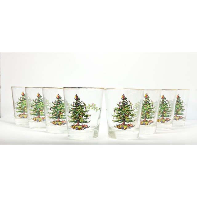 Spode “Christmas Tree” 8 Double Old Fashioned Tumbler Drinking Glasses 4.5” 15oz Good vintage condition. No chips, cracks,...