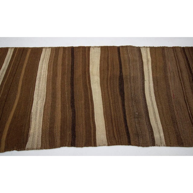 Turkish Vintage Turkish Brown Natural Wool Kilim Runner - 3′2″ × 11′7″ For Sale - Image 3 of 7