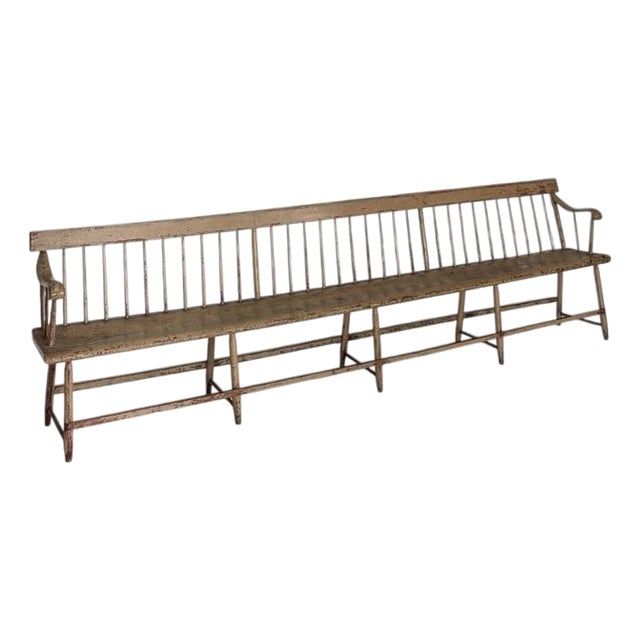 Primitive 10' Long Bench Weathered Original Painted Surface For Sale