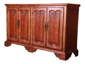 Century Furniture French Provincial Carved Walnut Sideboard Credenza or Bar Cabinet
