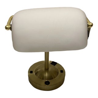Vintage White Glass Shade Bankers Desk Lamp For Sale