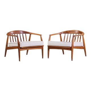 Milo Baughman for Thayer Coggin Mid Century Walnut Horseshoe Lounge Chairs - Pair For Sale