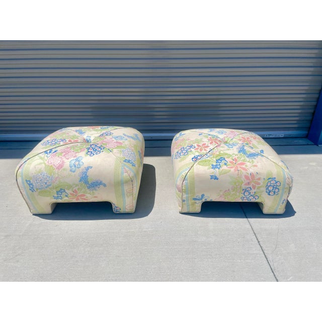 Pair of Vintage Ottomans, This Gorgeous pair of ottomans features its original upholstery, perfect addition for your home...