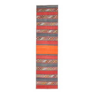 1970s Turkish Oushak Handmade Wool Cotton Gray Kilim Runner For Sale