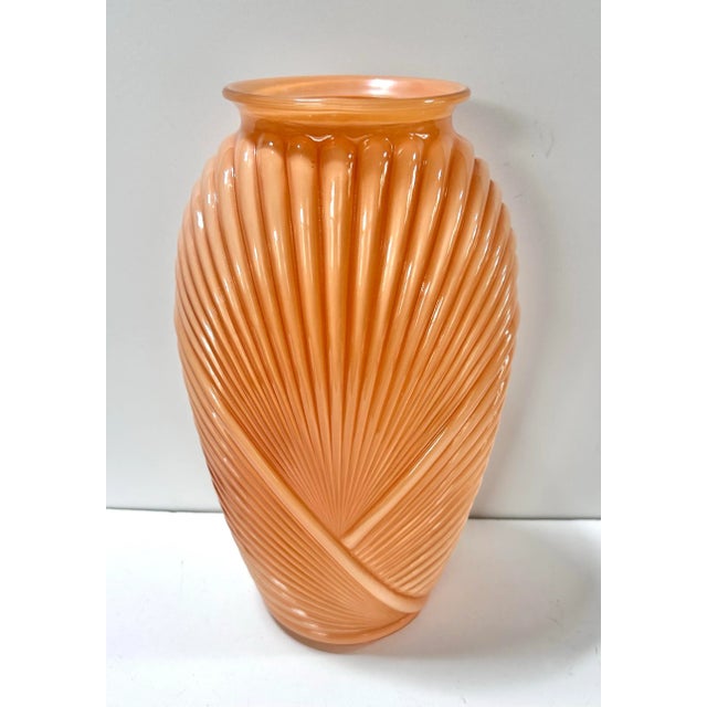 Anchor Hocking Vintage Glass Art Deco Fan Vase – Coral Peach - Draped Pressed Glass Sculptural Decor For Sale - Image 4 of 10