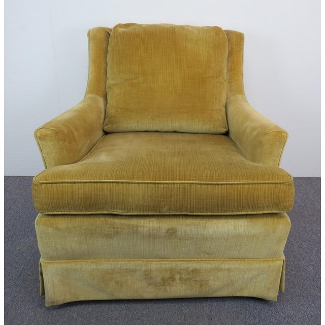 Vintage Mid-Century Modern Gold/Chartreuse Velvet Modern Wing Chairs
