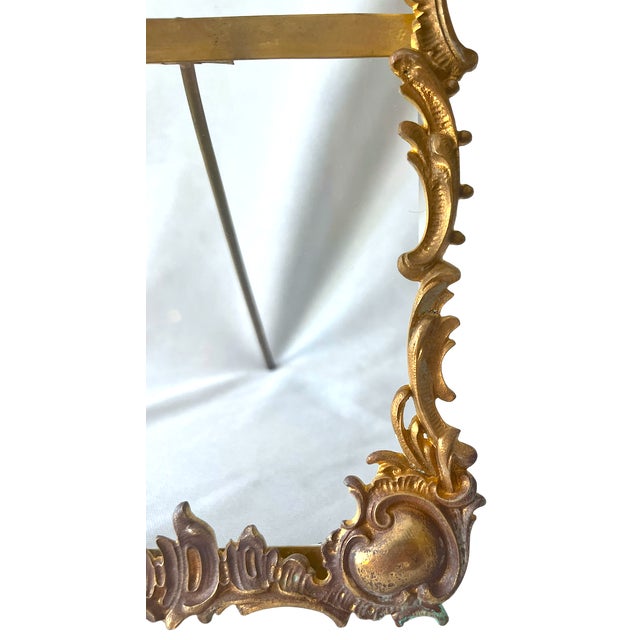 Rococo Vintage Rococo Revival Gilded Brass and Beveled Glass Easel Picture Frame for 4" X 6" Photograph For Sale - Image 3 of 10
