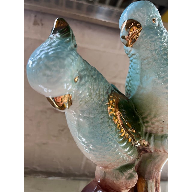 1920s Hollywood Regency Ceramic GIlded Parrots For Sale - Image 10 of 12