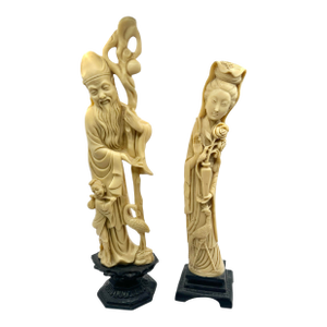 1970s A Pair of Carved Ivory-Like Resin Oriental Figurines