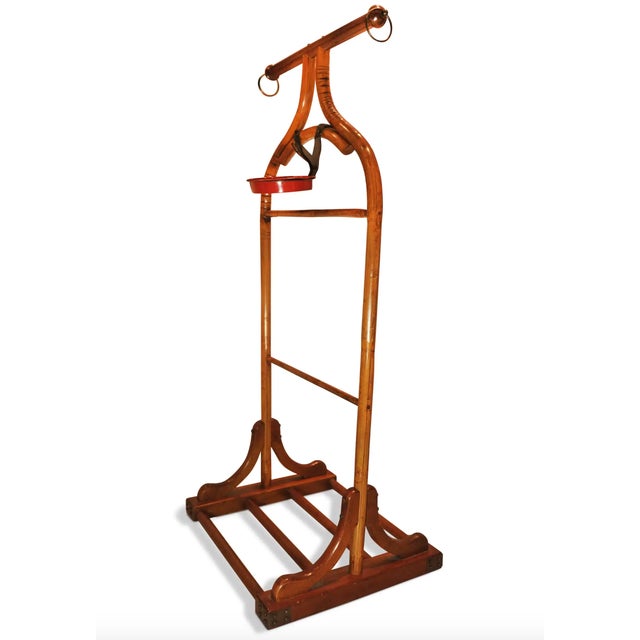 Wood Vintage Art Deco Grand Simulated Bamboo and Wood Valet Stand, 1920s, Set of 2 For Sale - Image 7 of 9