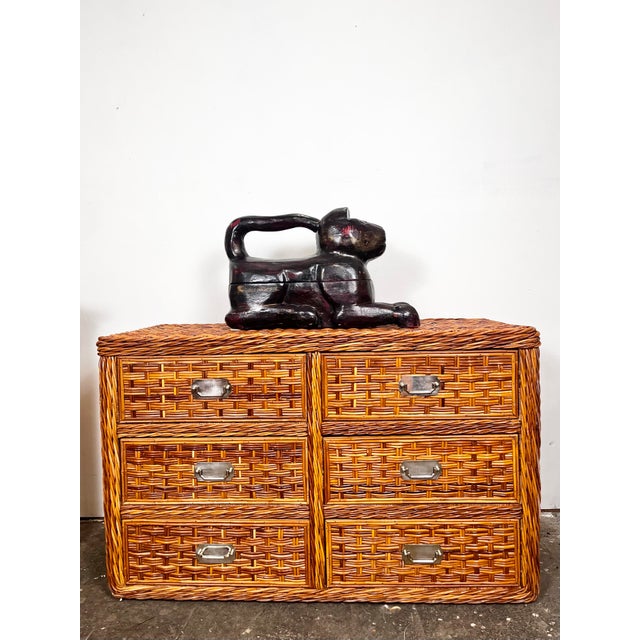 Vintage large carved wood cat. Larger than life primitive carved car statue. Black with red and gold finish.