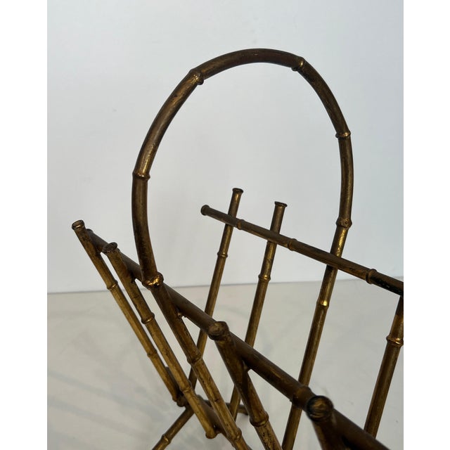 1940s Magazine rack in faux bamboo and gold metal Attributed to Maison Baguès For Sale - Image 6 of 12