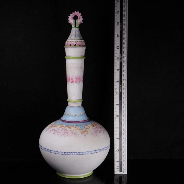 Biscuit Porcelain Covered Bottle Vase with Painted Decoration by Jean Gille For Sale - Image 15 of 17