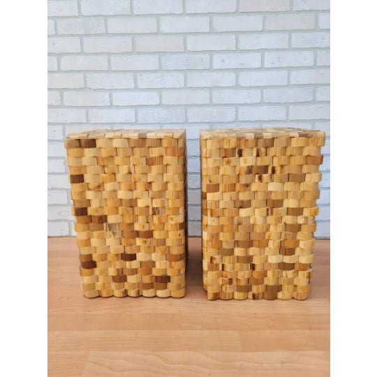 Vintage Recycled Stacked Teak Wood Tower Side Tables - Set of 2 Vintage Teak Side Tables, one of a kind and 100%...