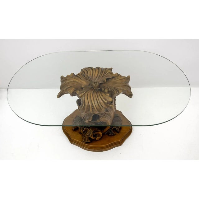 Mid-Century Modern Mid-Century Modern Carved Wooden Base Coffee Table For Sale - Image 3 of 10