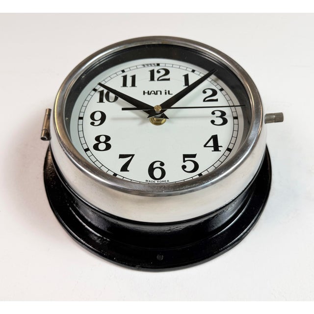 Vintage Black Hanil Ship Wall Clock, 1980s For Sale - Image 6 of 18