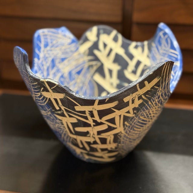 Ceramic Vintage Blue and White Hand Thrown Studio Pottery Bowl For Sale - Image 7 of 10