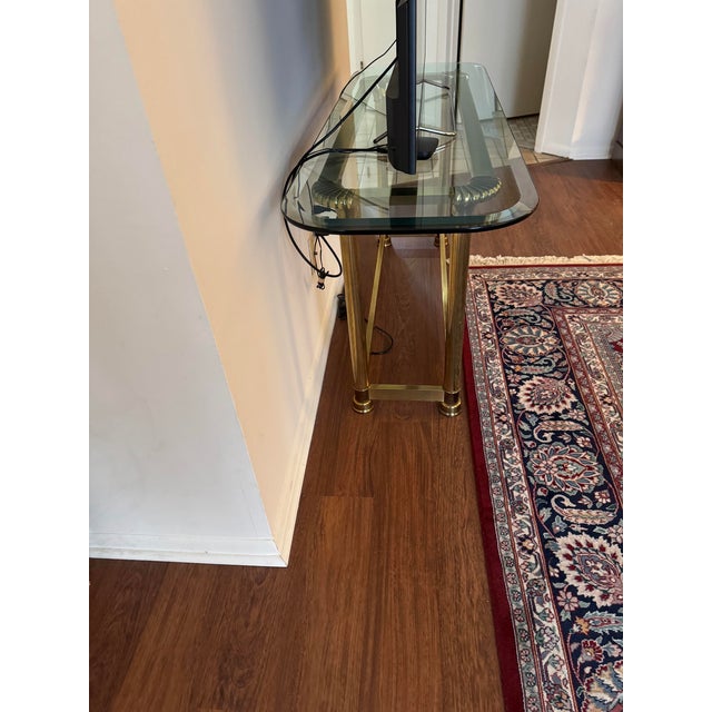 Mid-Century Modern Italian Style Gilded Brass Glass Top Console Hall Table For Sale In New York - Image 6 of 9