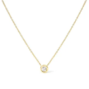 10K Yellow Gold 1/10 Carat Round Brilliant-Cut Diamond Modern Bezel-Set Solitaire 16"-18" Pendant Necklace (H-I Color, SI2-I1 Clarity)