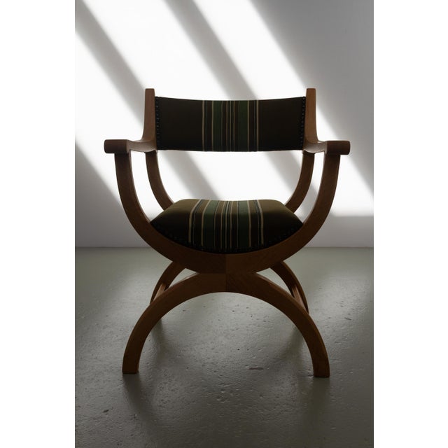 Danish Kurul Armchair in Oak and Striped Green Upholstery by Henning Kjærnulf, 1960s For Sale - Image 10 of 18