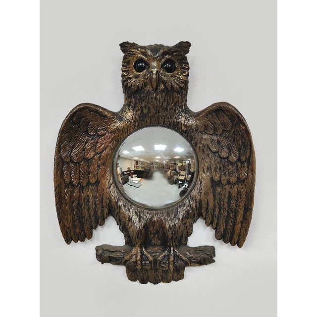 Vintage French Convex Bubble Owl Shape Mirror, 1960s For Sale - Image 3 of 6