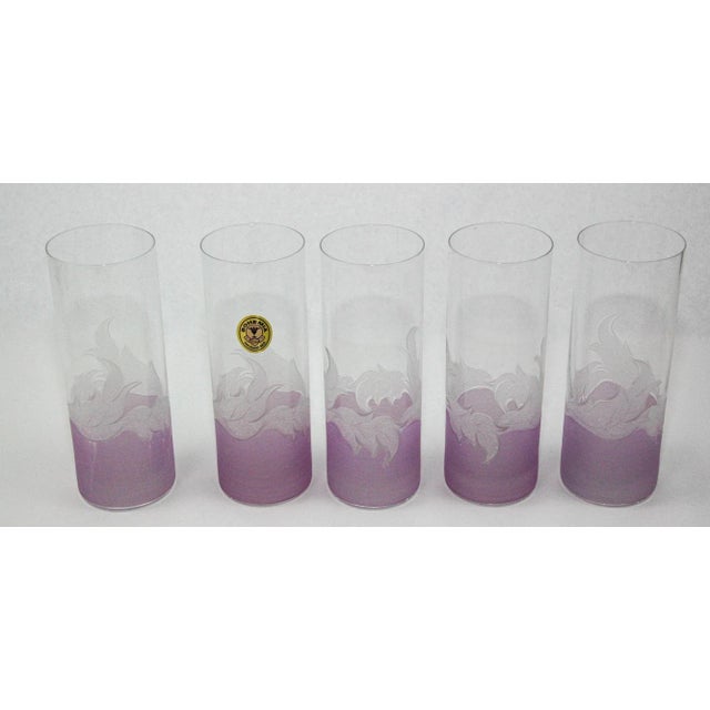 Vintage Etched Lily Highball Tumbler Glasses Lilac Bohemia C For Sale - Image 11 of 12