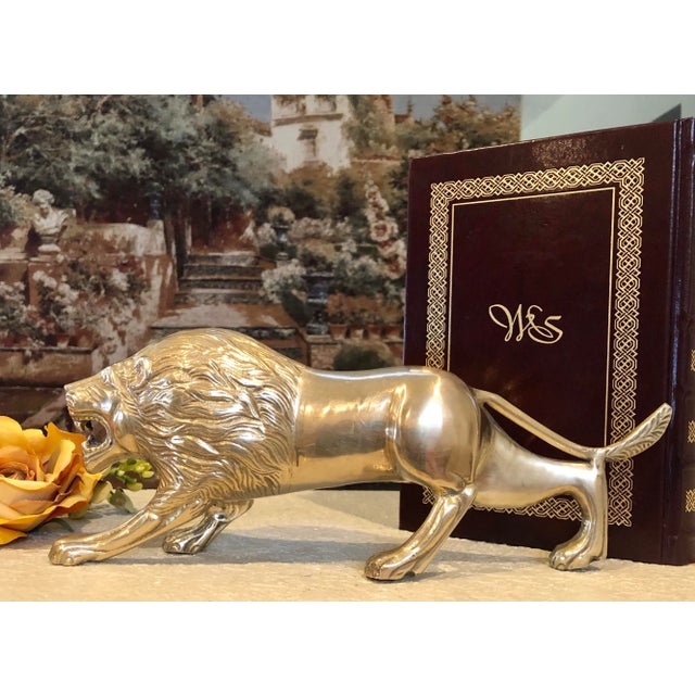 Vintage Brass Lion Statue Office Bookcase Lion Decor 13" For Sale - Image 11 of 12