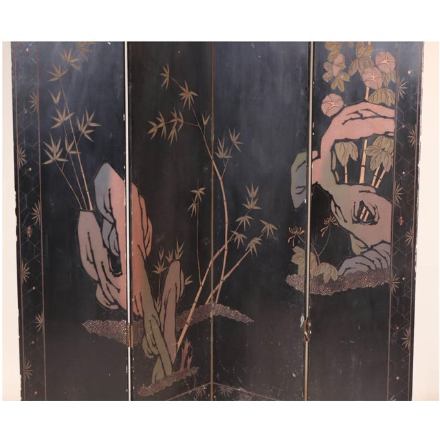 Vintage Four-Paneled Chinese Coromandel-Style Room Divider Screen For Sale - Image 9 of 13