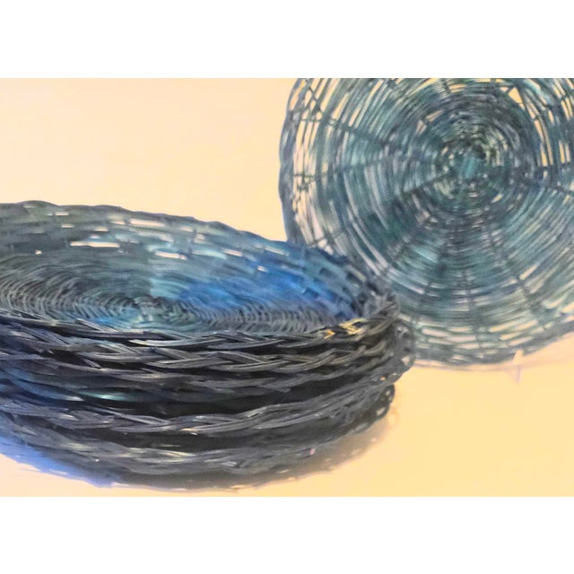 Late 20th Century Overdyed Blue Straw Paper Plate Holders- Set of Six For Sale - Image 5 of 8