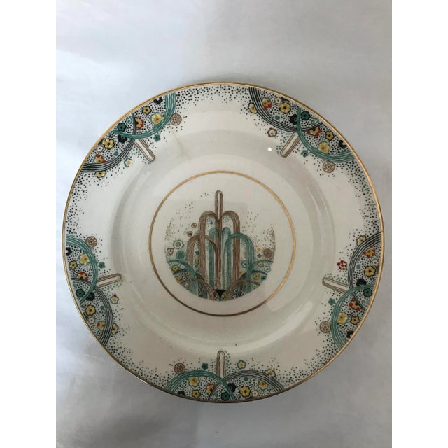 1920s Antique Johnson Bros. Art Deco Les Fontaines Paris Exposition 1925 Hand Painted Luncheon Plates, Set of 2 For Sale - Image 5 of 10