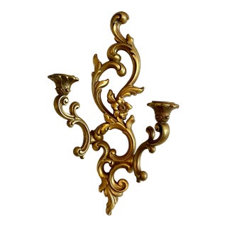 Hollywood Regency Wall Sconce Gold Double Candle - 1960s Superb Vintage Charm! (3 Available) For Sale