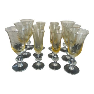 Vintage Italian Wine Glass Set of 12 Amber Swirl Golf Ball Stem Champagne Goblet For Sale