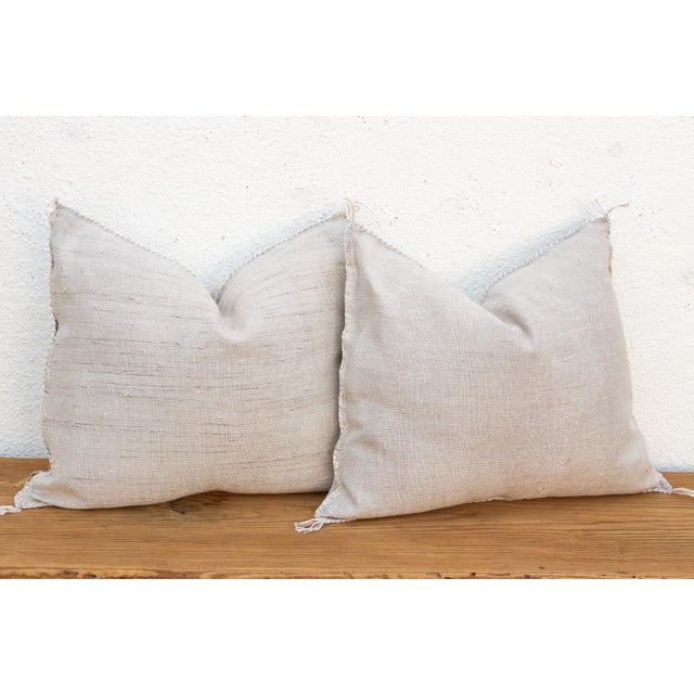 Textile Set of 2, Linen Stag Cactus Silk Moroccan Pillows For Sale - Image 7 of 8