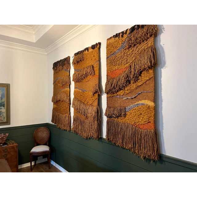Boho Chic 70's Triptych Fiber Art "Flowing Landscape" by Winston Herbert For Sale - Image 3 of 11