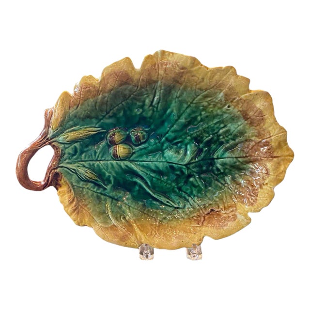 Majolica Leaf Dish With Acorns For Sale